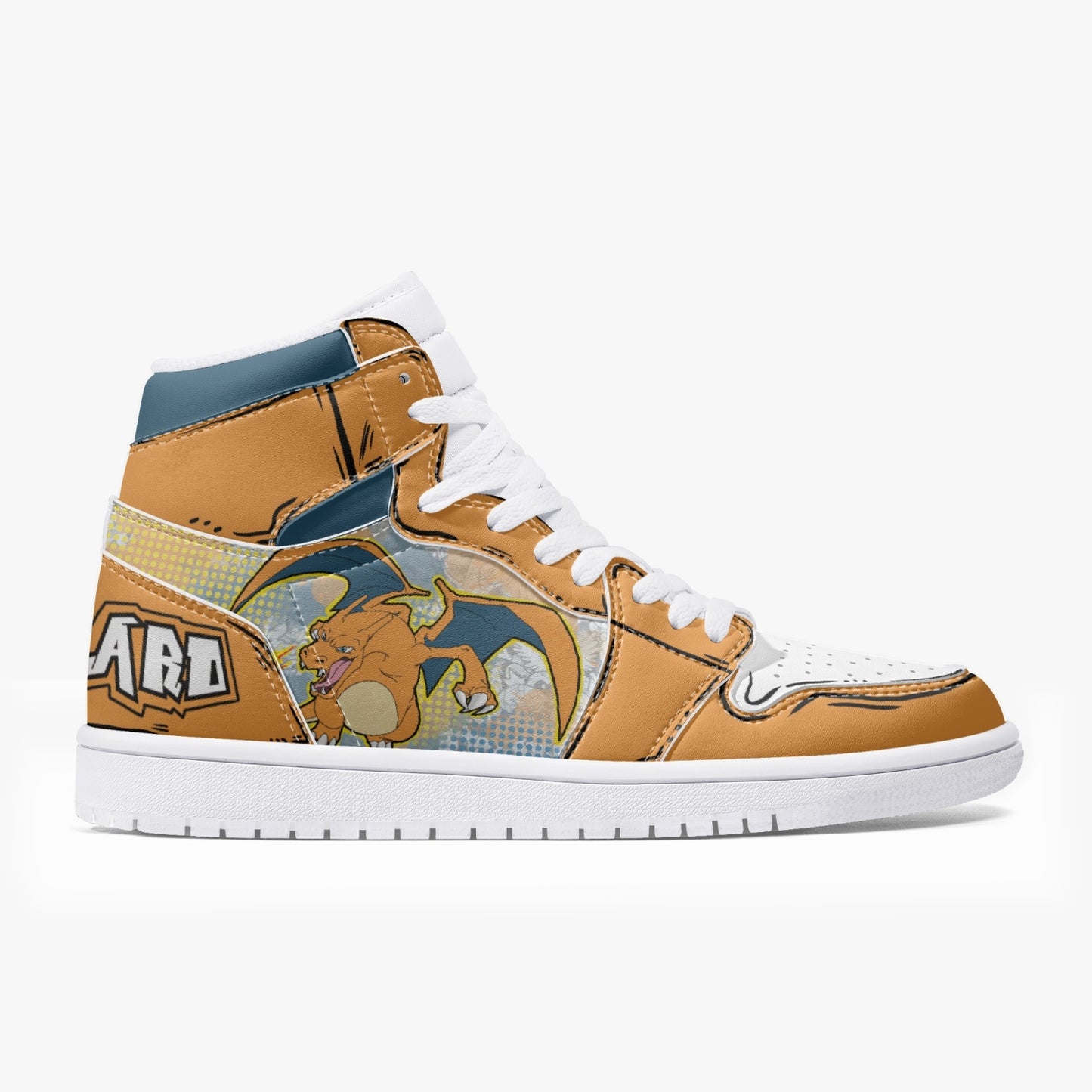 Charizard AJ1 High-Top Leather Sneakers - White