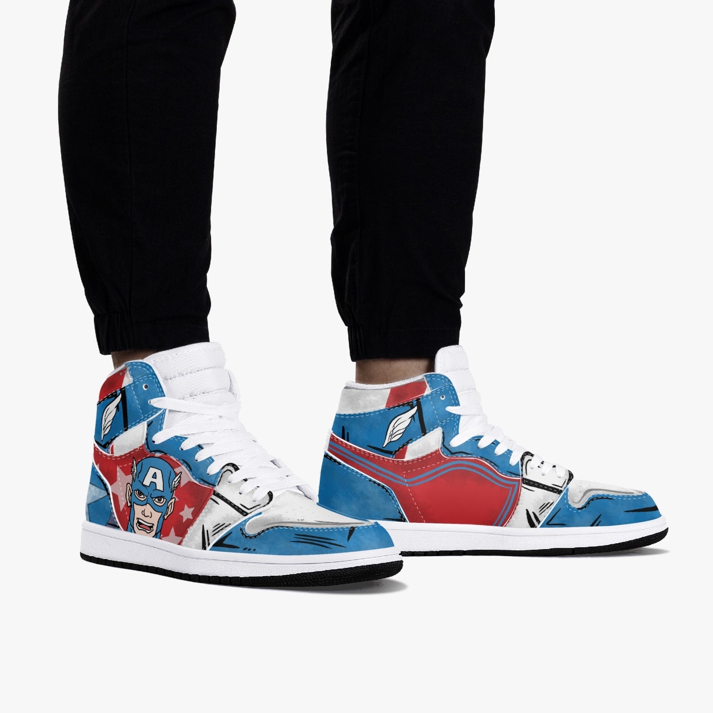 Captain America AJ1 Black High-Top Leather Sneakers