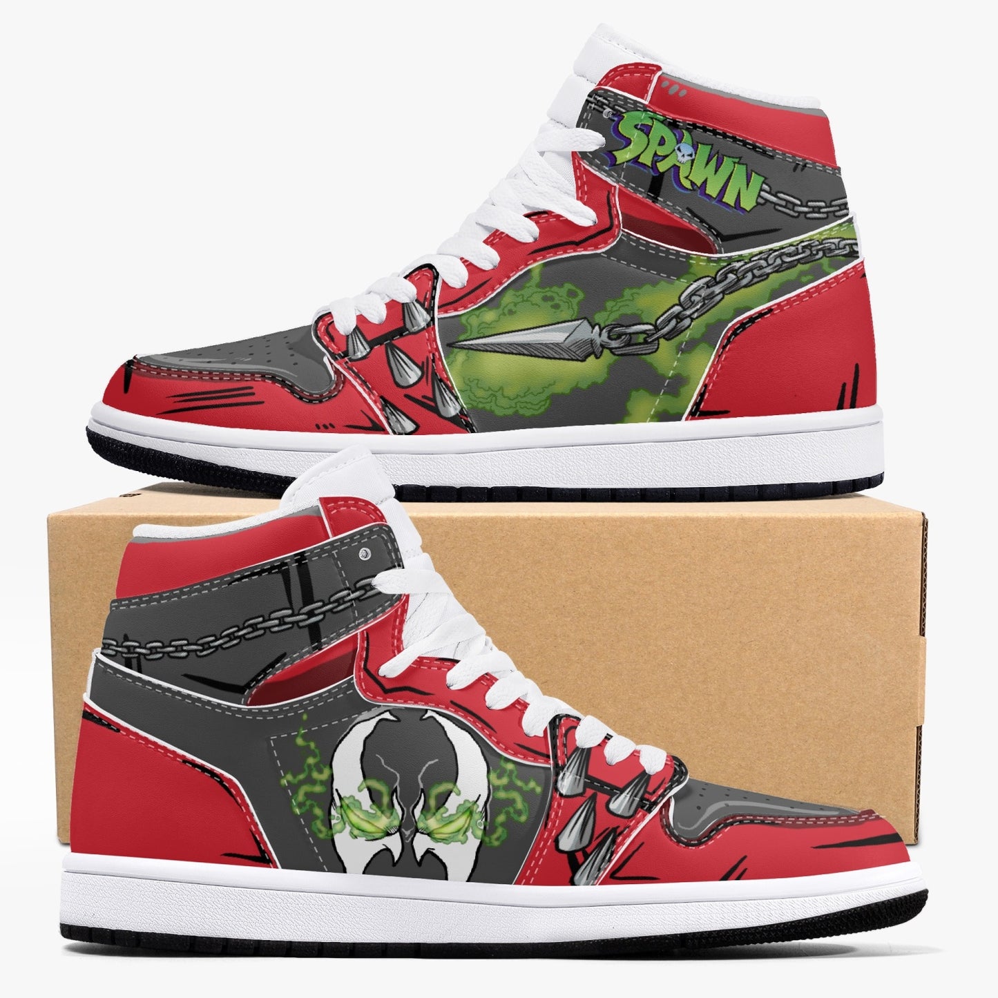 Spawn AJ1 Black High-Top Leather Sneakers