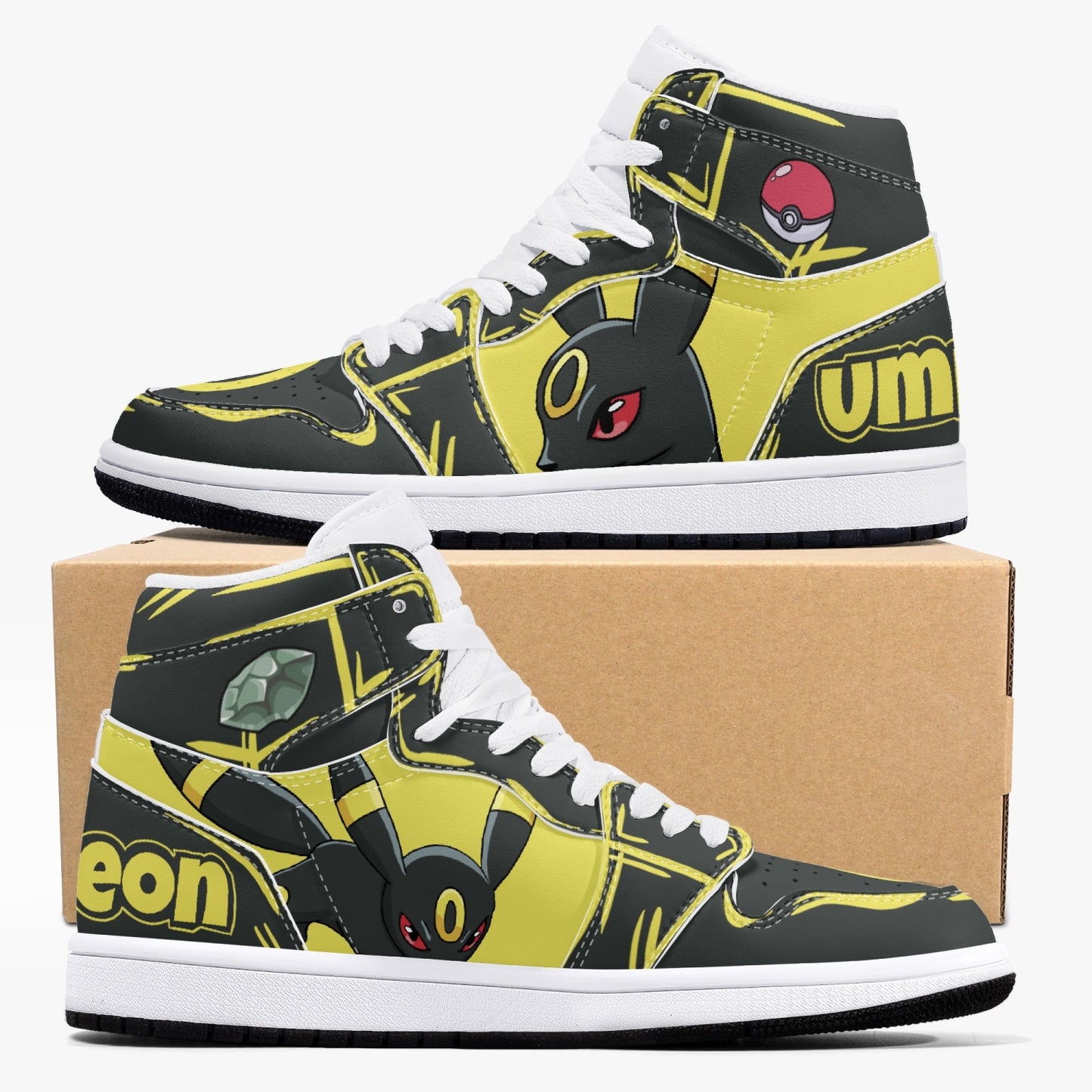 Eevee/Umbreon AJ1 Black High-Top Leather Sneakers