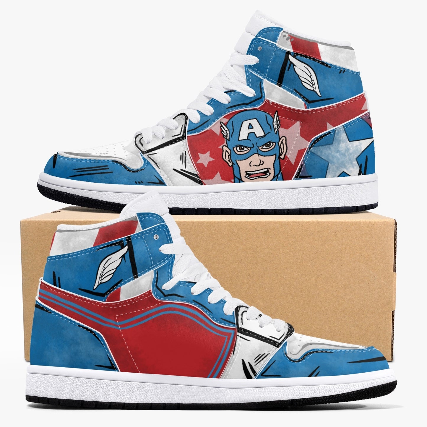 Captain America AJ1 Black High-Top Leather Sneakers