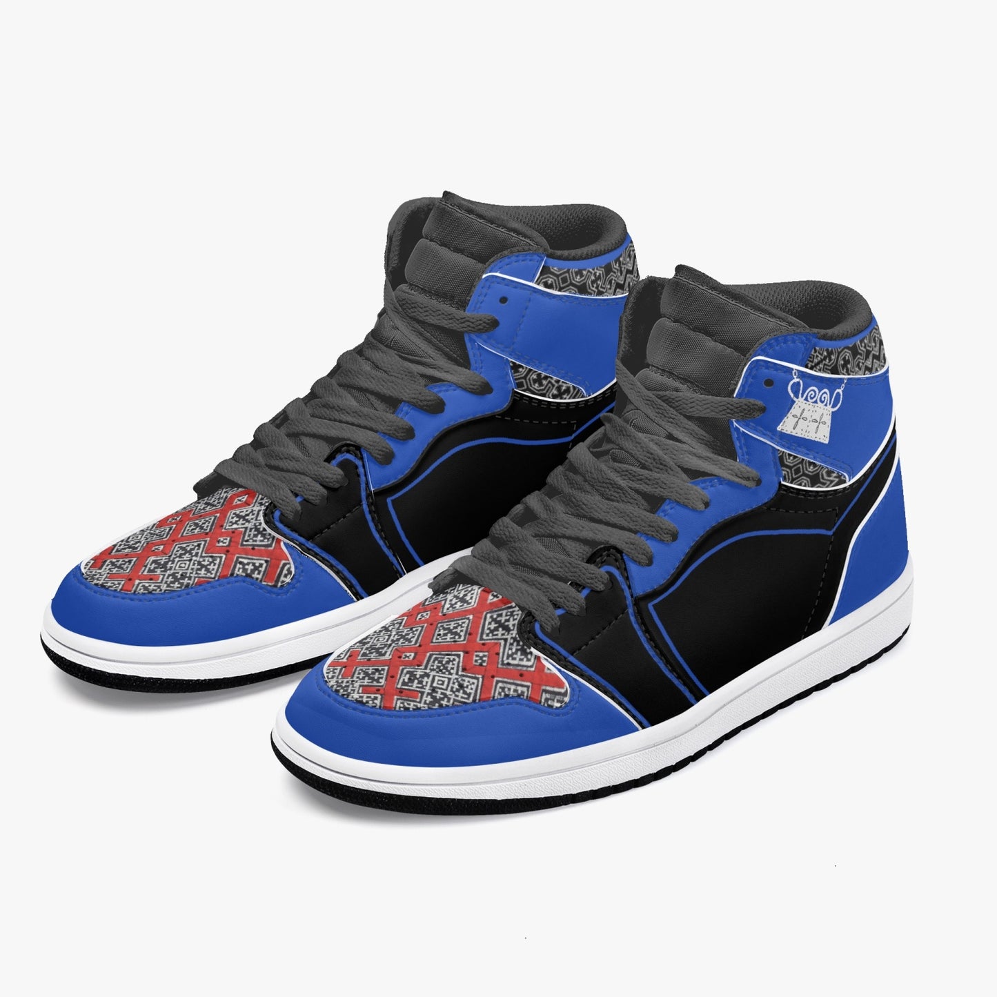 Hmong Inspired  v3 AJ1 Black High-Top Leather Sneakers