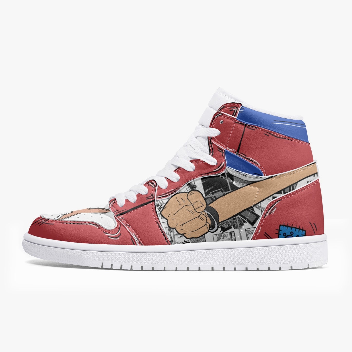 One Piece Luffy AJ1 High-Top Leather Sneakers - White