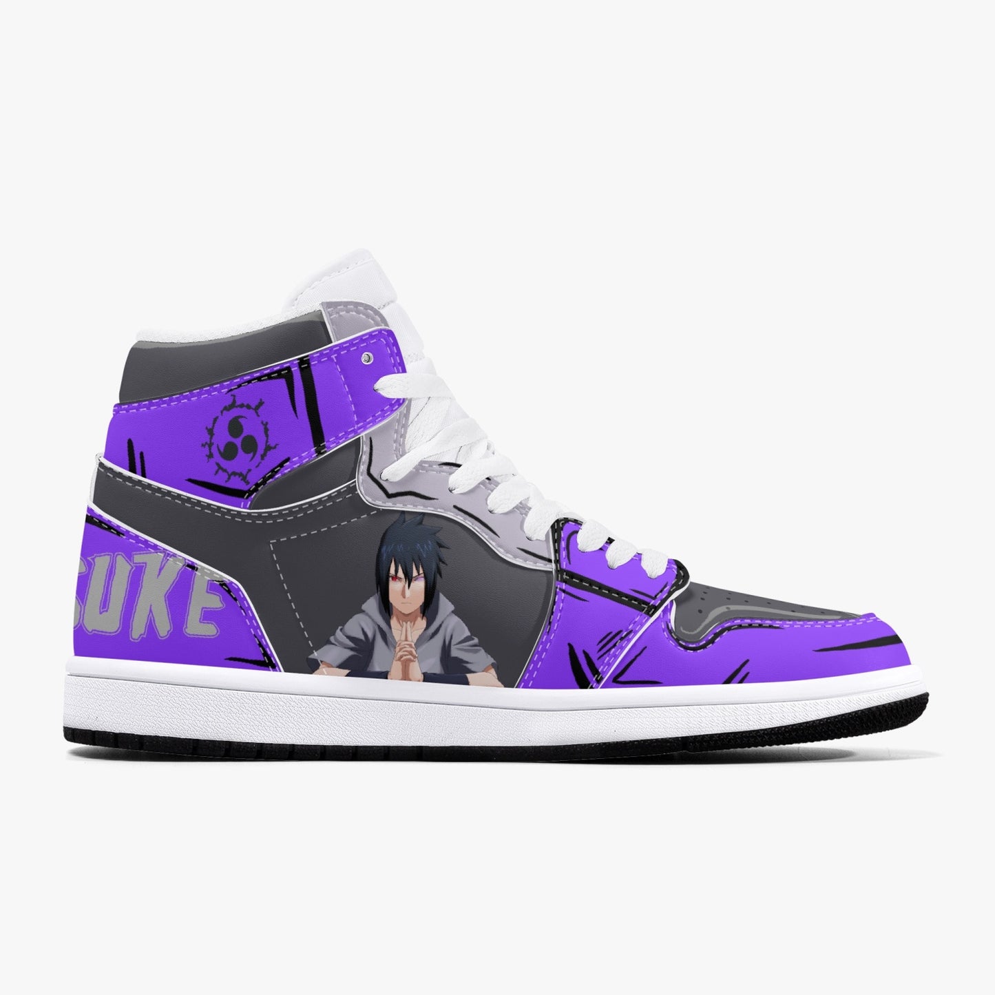 Naruto and Sasuke AJ1 Black High-Top Leather Sneakers