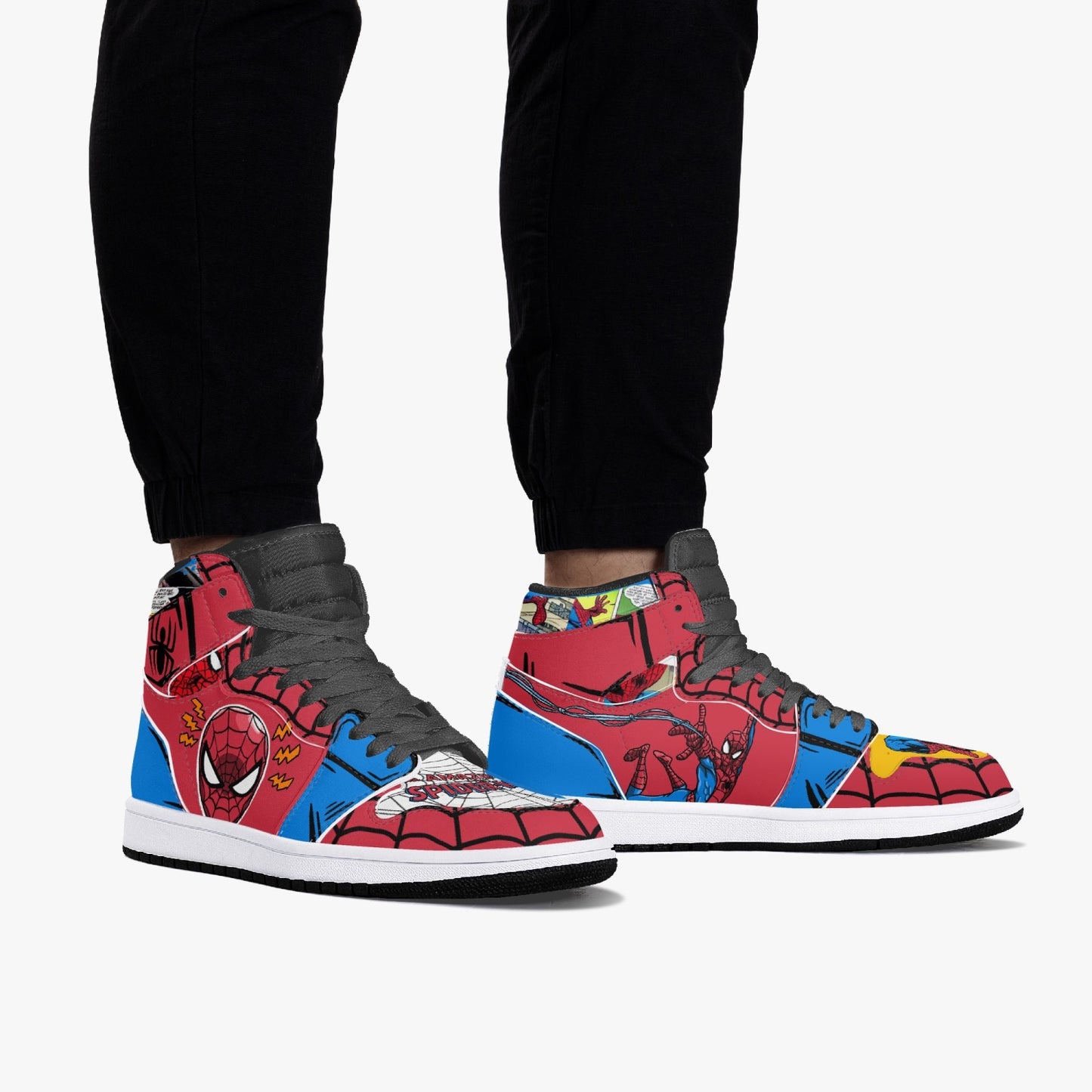 Spider-man AJ1 Black High-Top Leather Sneakers