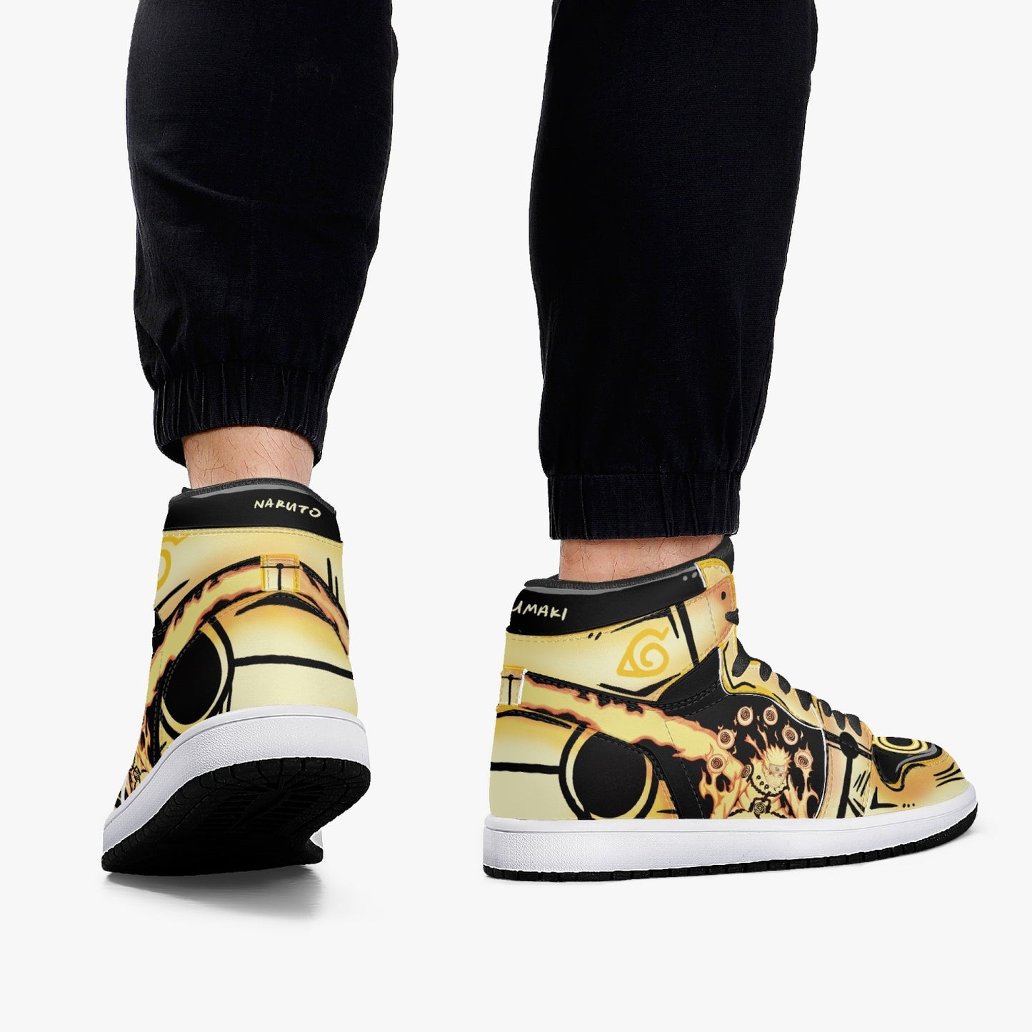 Naruto bijuu mode AJ1 Black High-Top Leather Sneakers