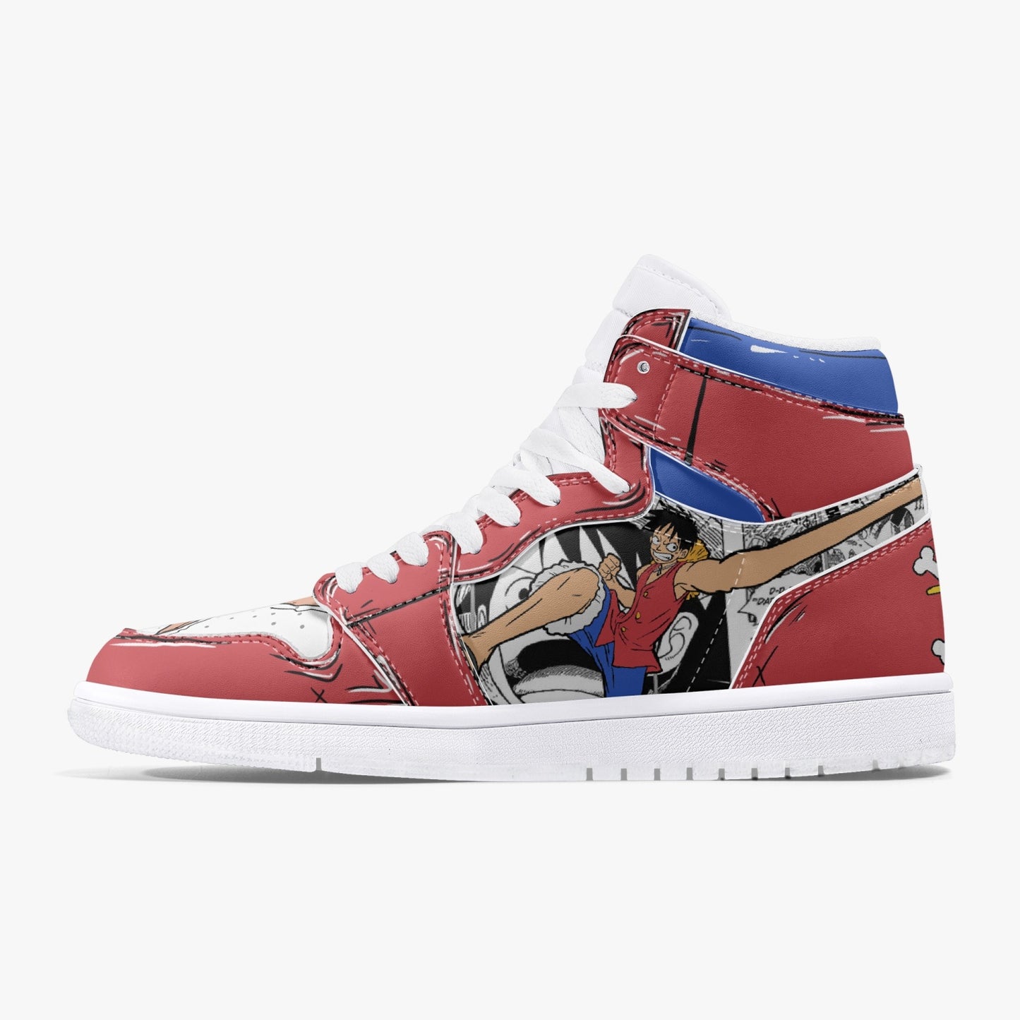 One Piece Luffy AJ1 High-Top Leather Sneakers - White