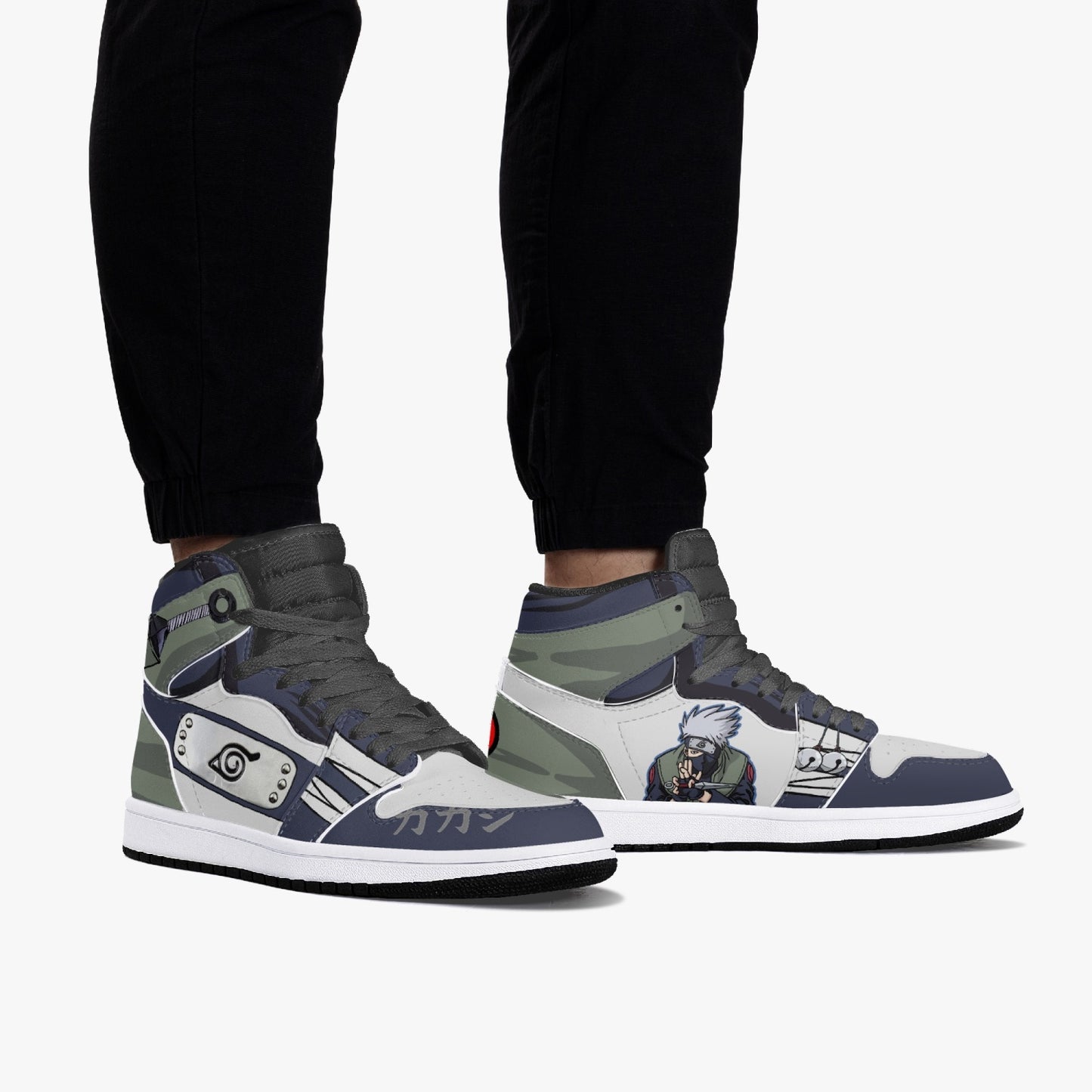 Kakashi AJ1 Black High-Top Leather Sneakers