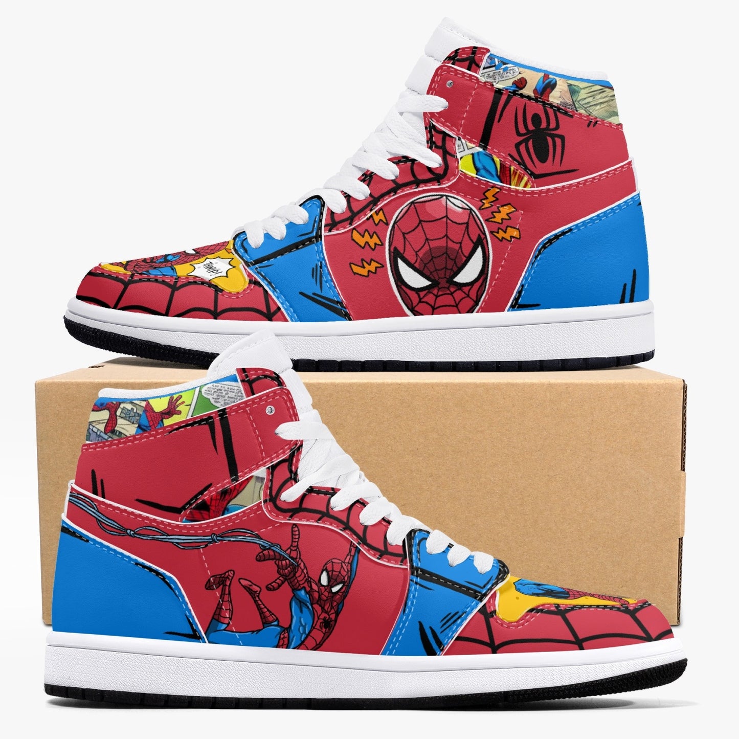 Spider-man AJ1 Black High-Top Leather Sneakers