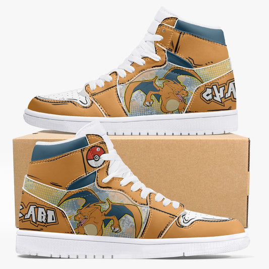 Charizard AJ1 High-Top Leather Sneakers - White