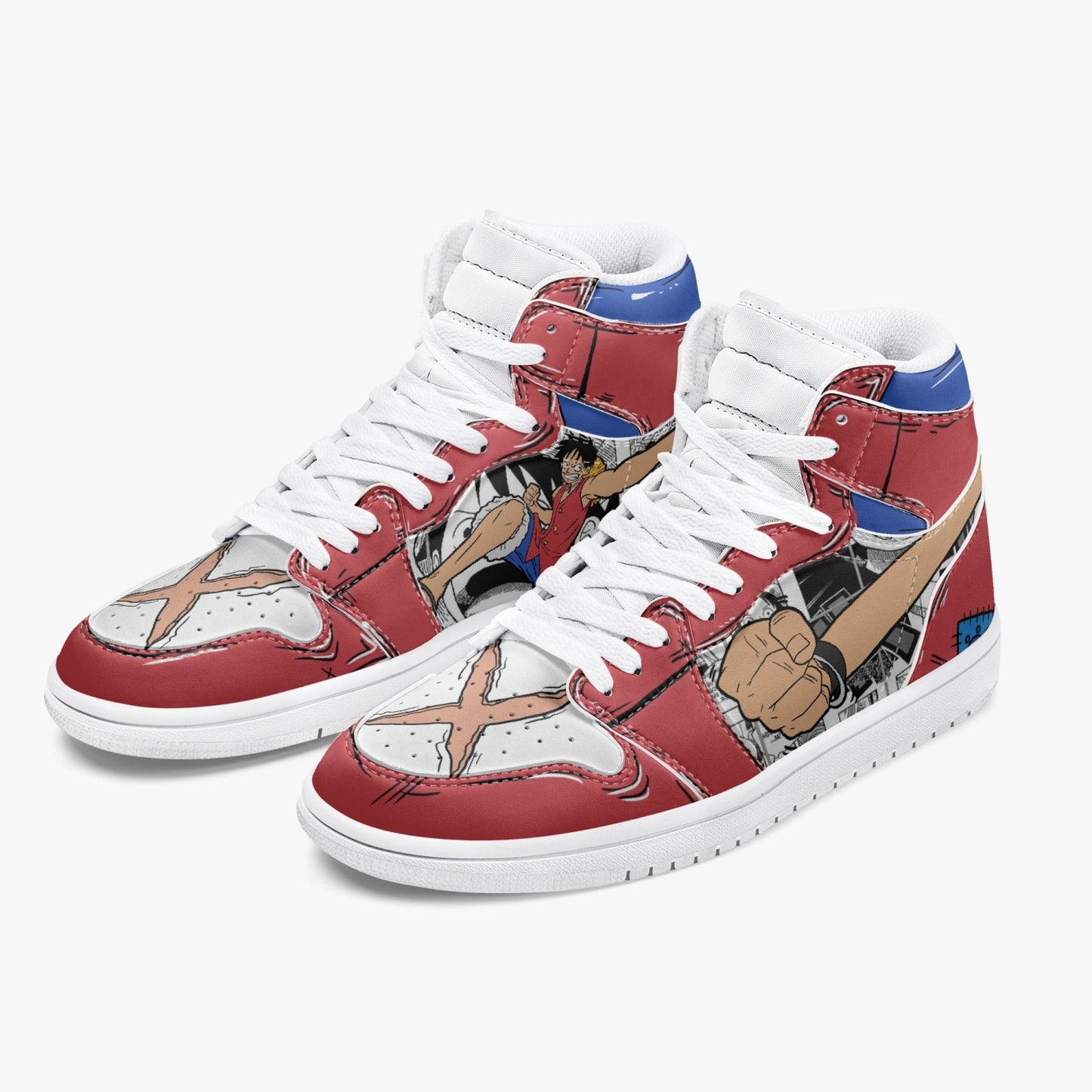 One Piece Luffy AJ1 High-Top Leather Sneakers - White