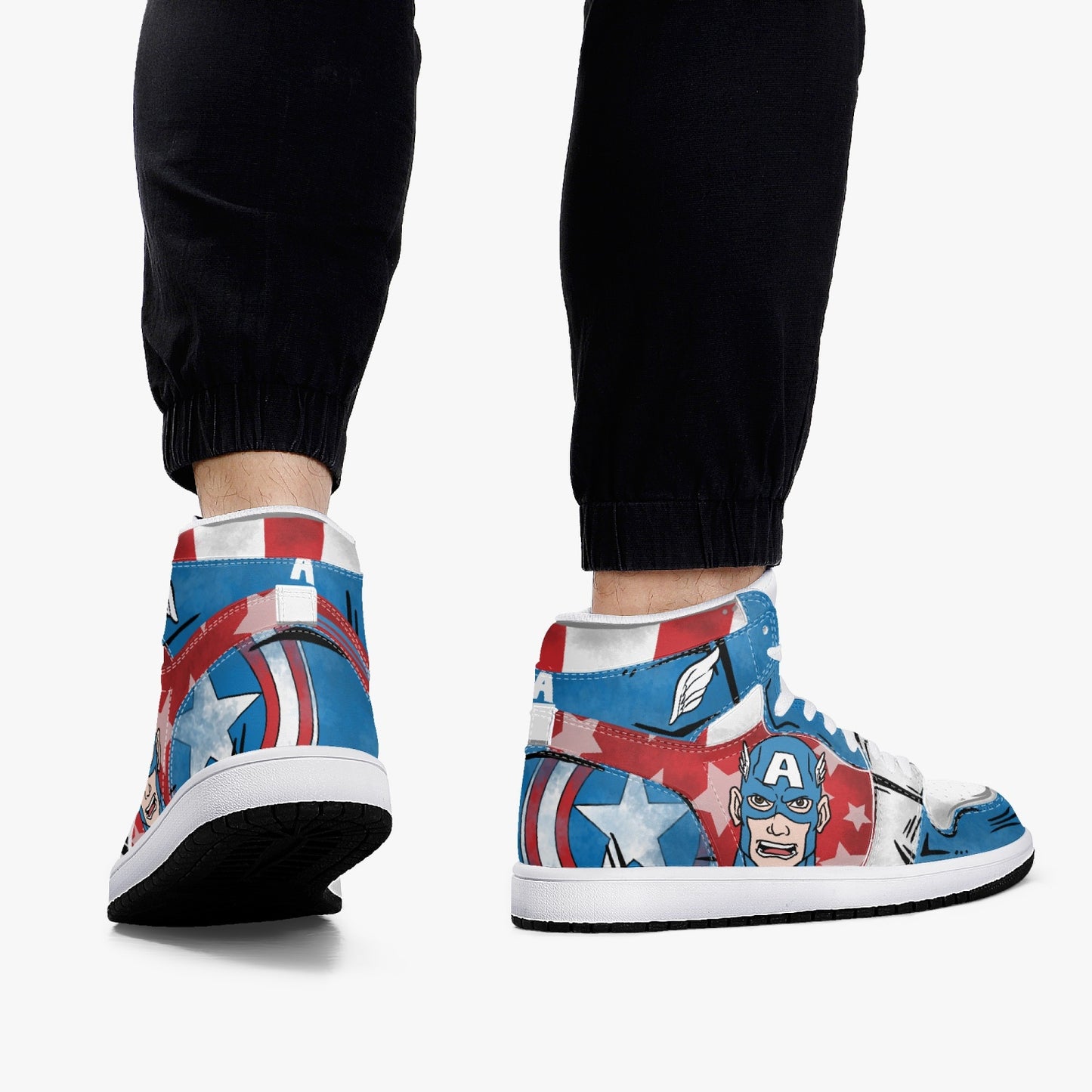 Captain America AJ1 Black High-Top Leather Sneakers