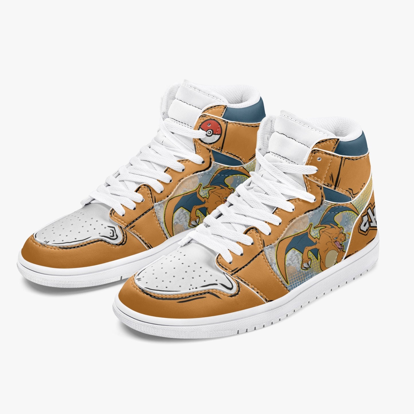 Charizard AJ1 High-Top Leather Sneakers - White