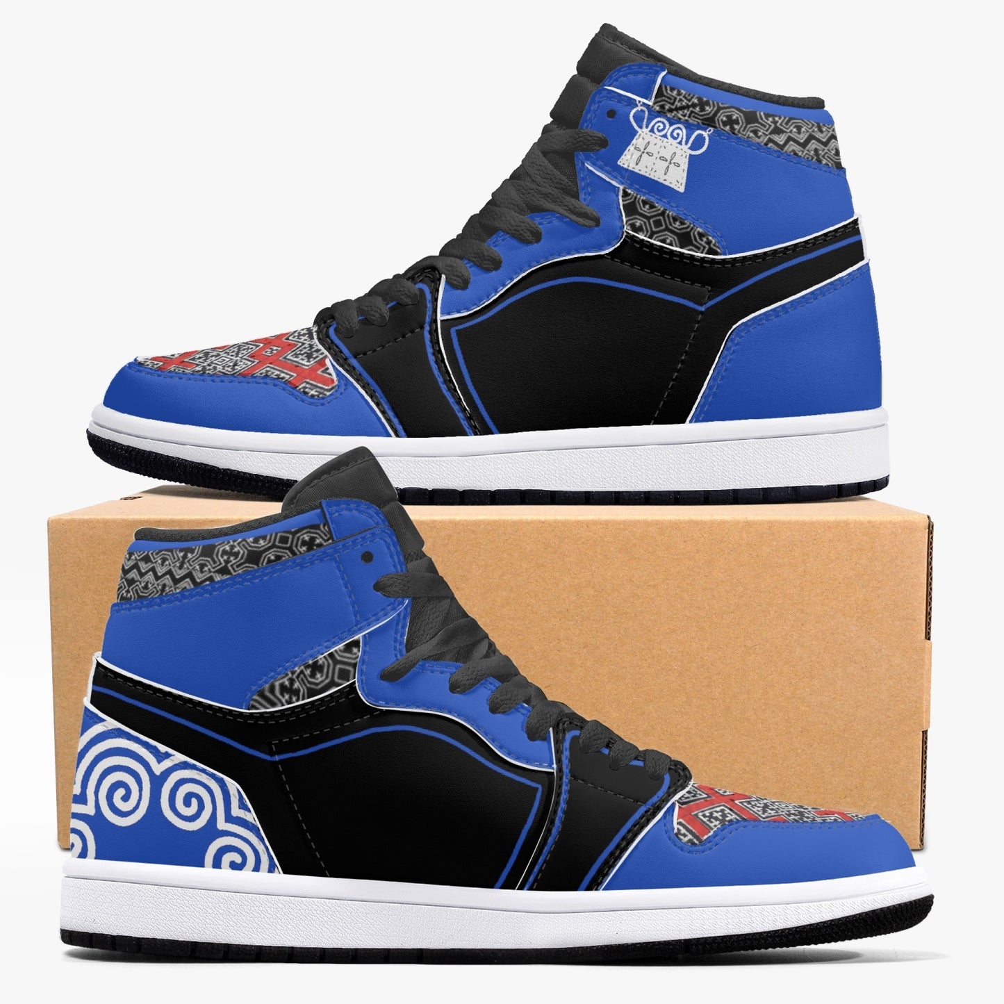 Hmong Inspired  v3 AJ1 Black High-Top Leather Sneakers