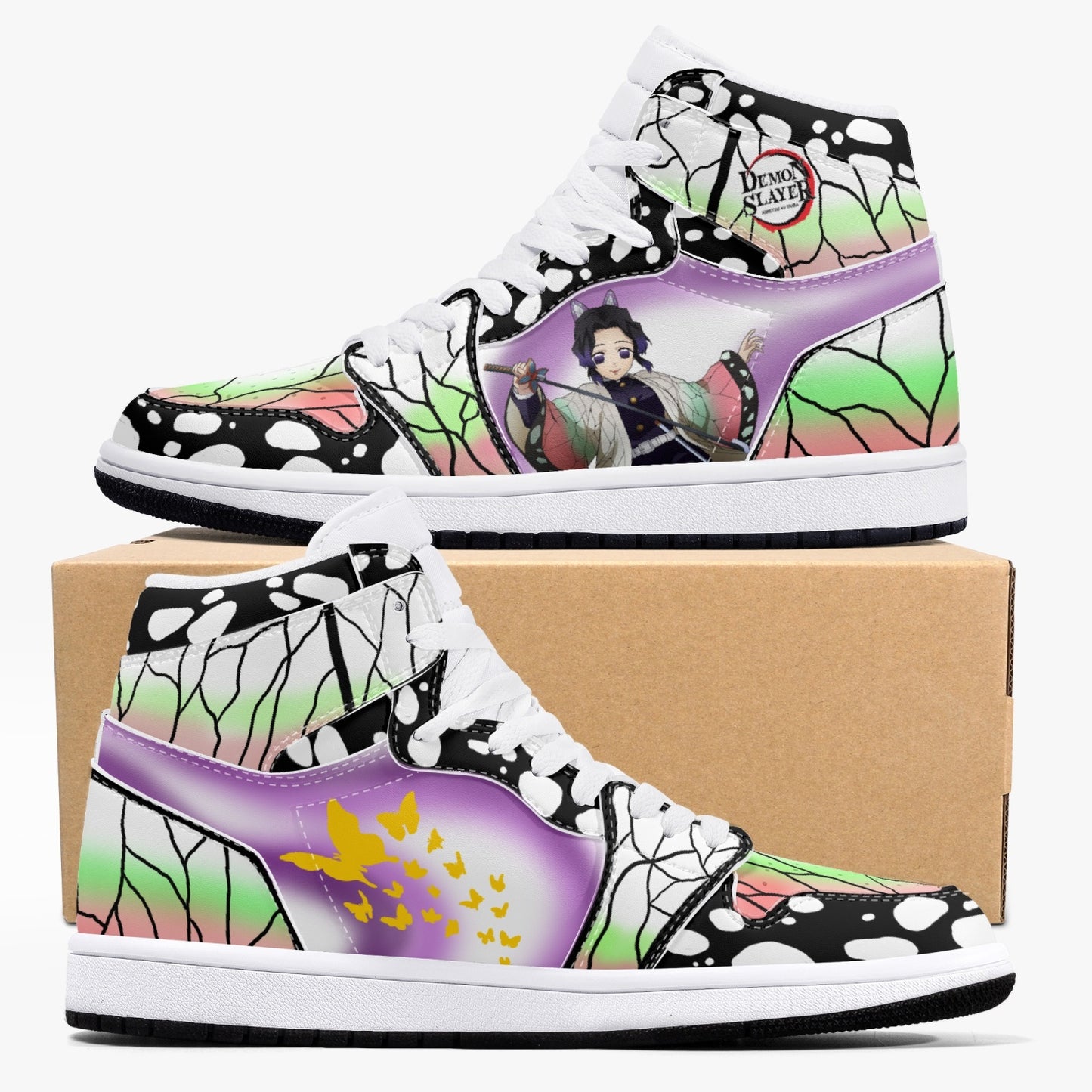 Shinobu Demon Slayer AJ1 Black High-Top Leather Sneakers