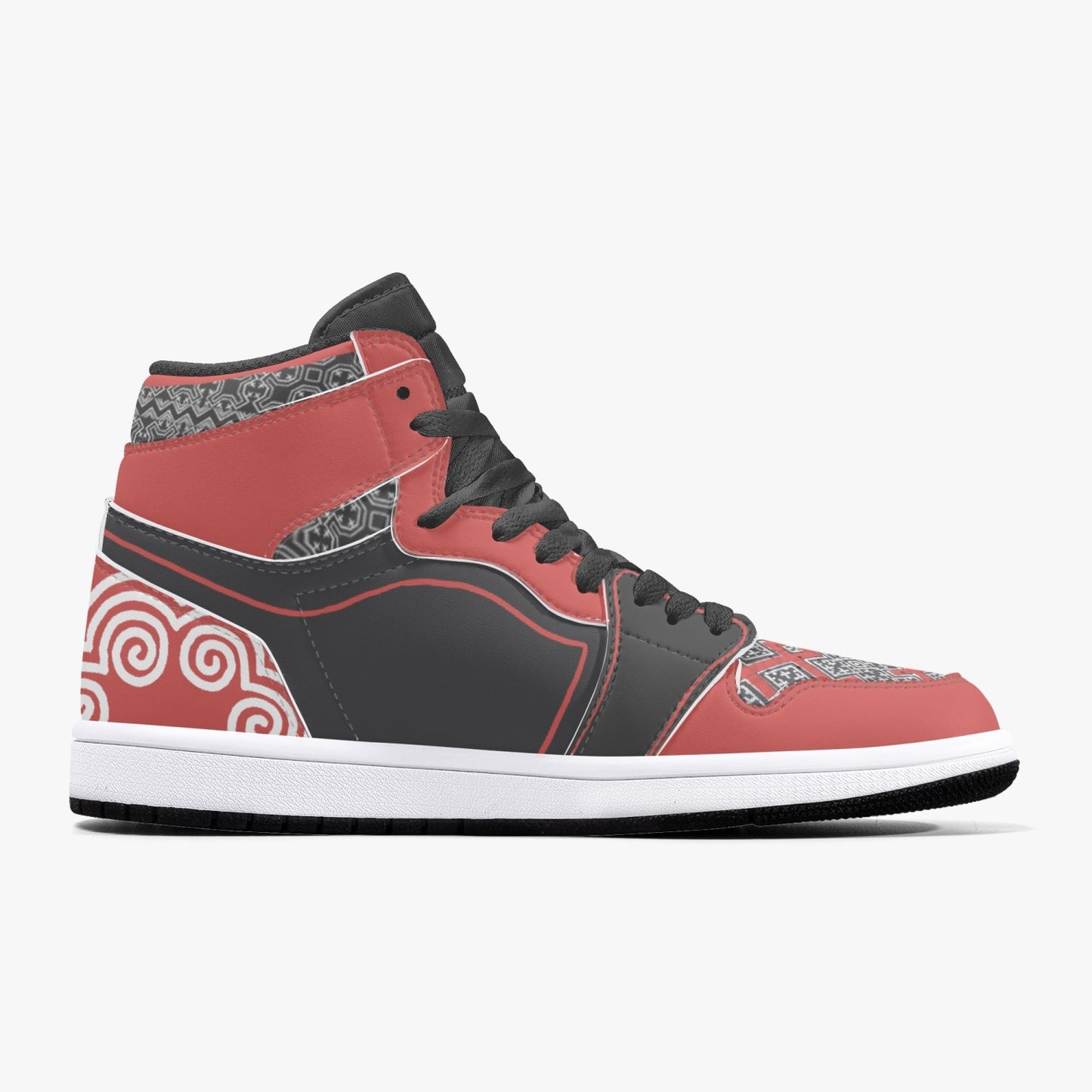 Hmong Inspired AJ1 Black High-Top Leather Sneakers