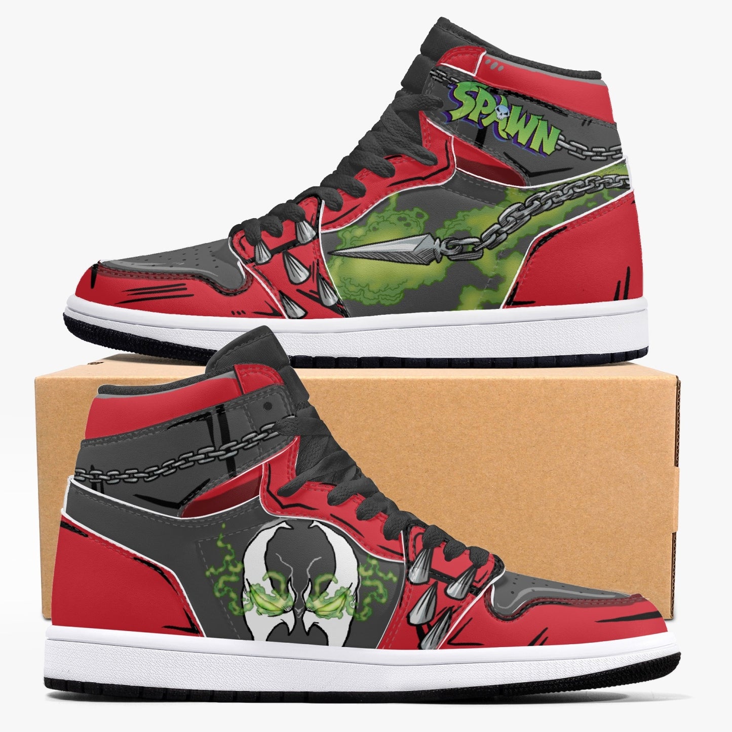 Spawn AJ1 Black High-Top Leather Sneakers