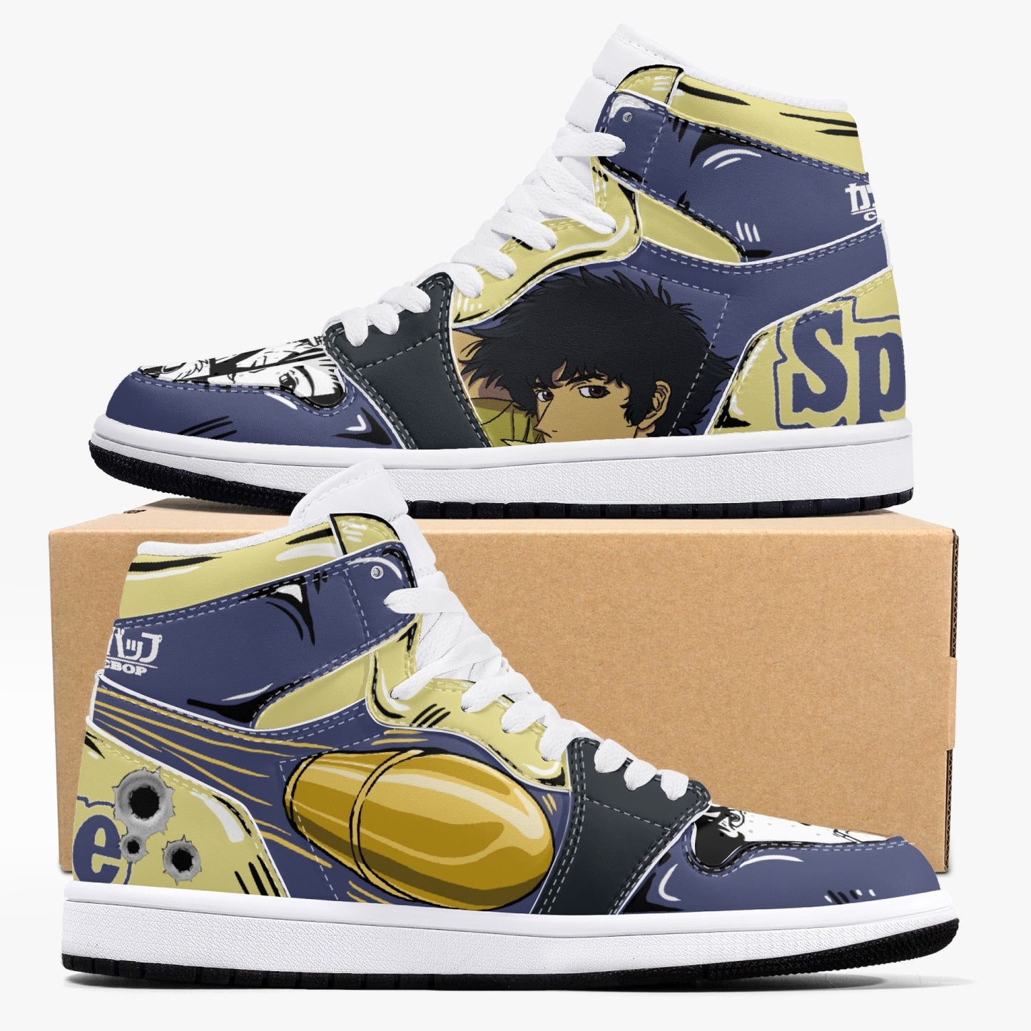 Spike and Faye AJ1 Black High-Top Leather Sneakers