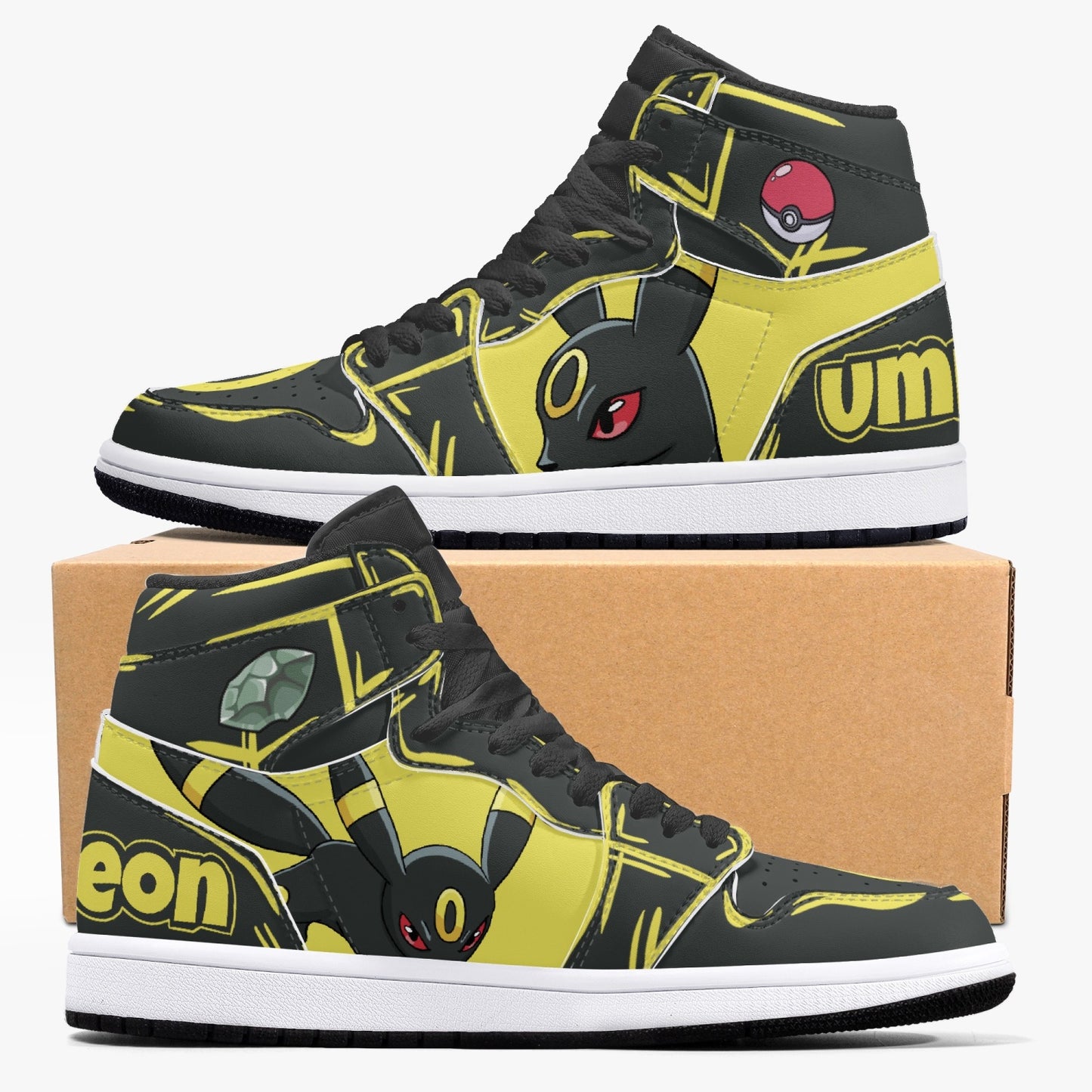 Eevee/Umbreon AJ1 Black High-Top Leather Sneakers