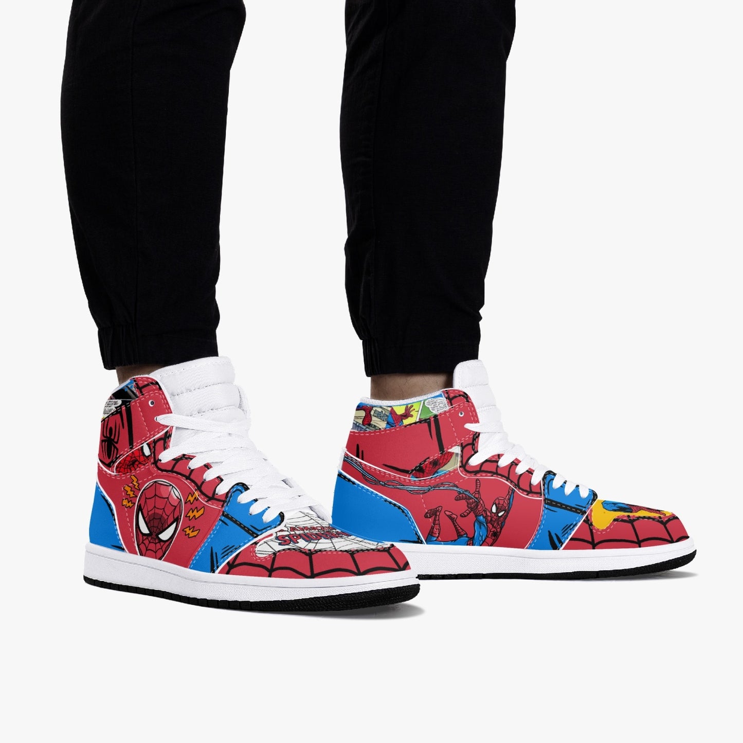 Spider-man AJ1 Black High-Top Leather Sneakers