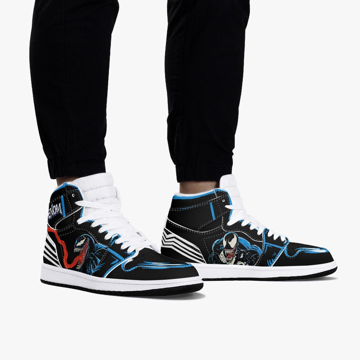 Venom AJ1 Black High-Top Leather Sneakers