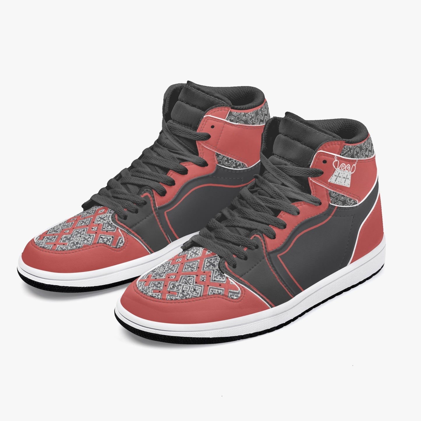 Hmong Inspired AJ1 Black High-Top Leather Sneakers