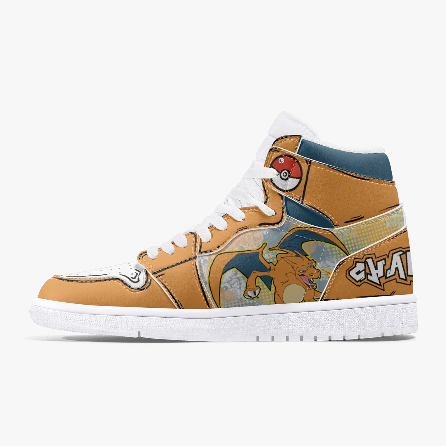 Charizard AJ1 High-Top Leather Sneakers - White