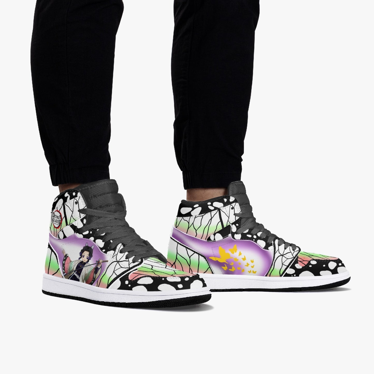 Shinobu Demon Slayer AJ1 Black High-Top Leather Sneakers