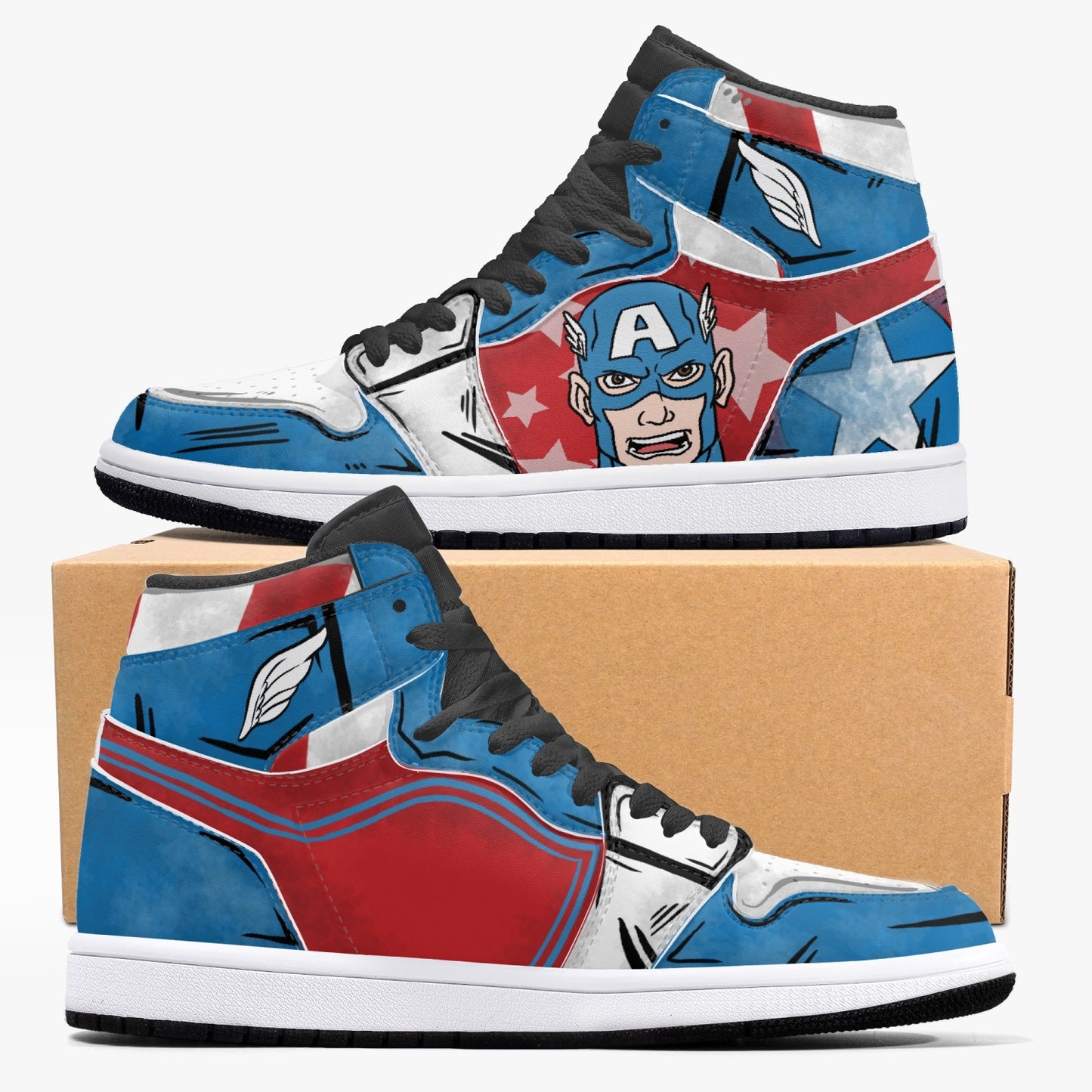 Captain America AJ1 Black High-Top Leather Sneakers