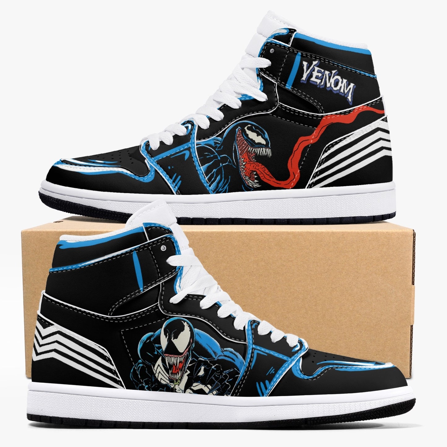 Venom AJ1 Black High-Top Leather Sneakers