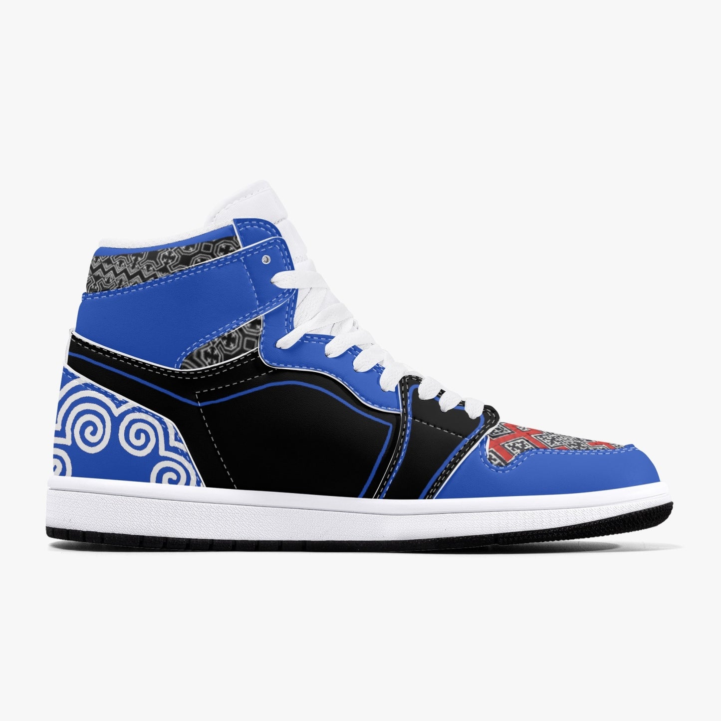 Hmong Inspired  v3 AJ1 Black High-Top Leather Sneakers