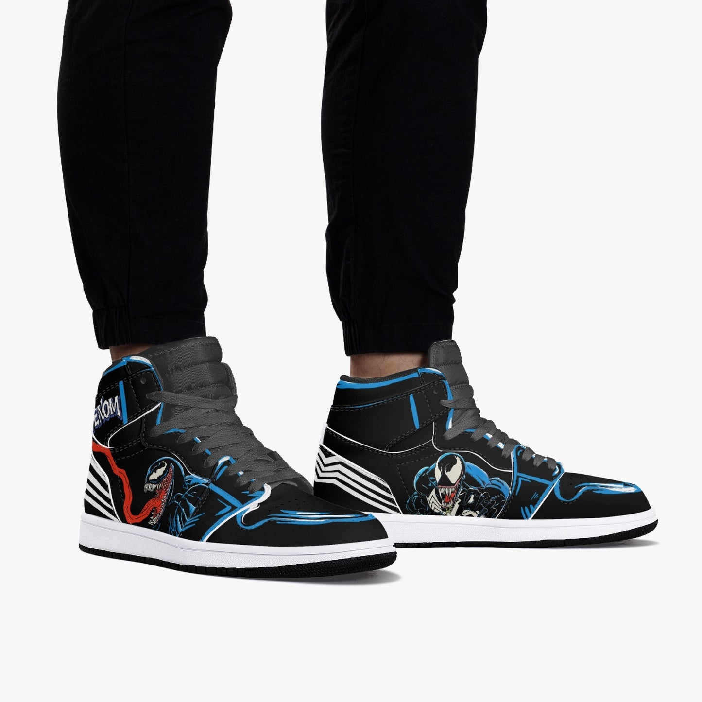 Venom AJ1 Black High-Top Leather Sneakers